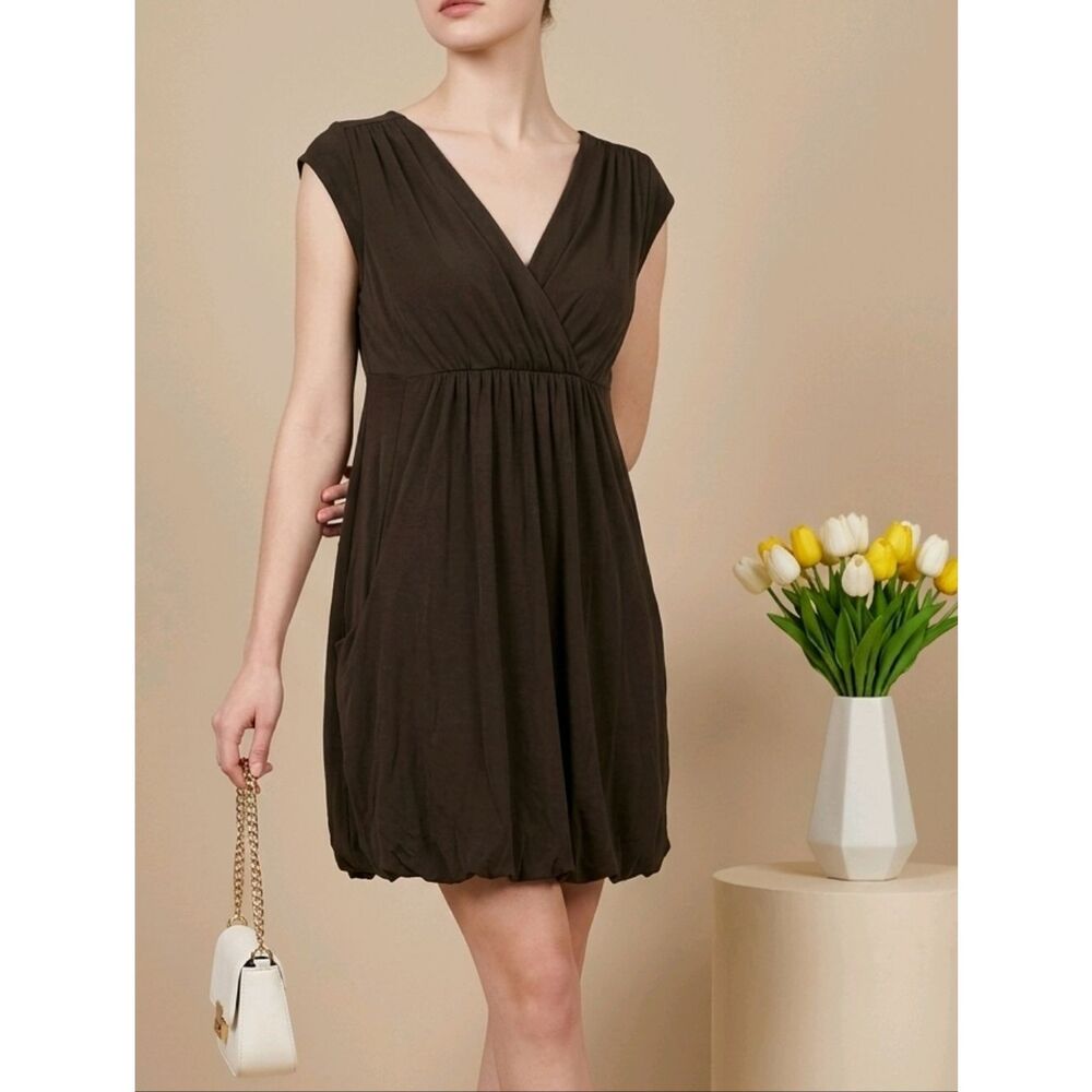 I.N. Studio Brown Babydoll Bubble Dress – Sleeveless V-Neck Balloon Hem Size 16